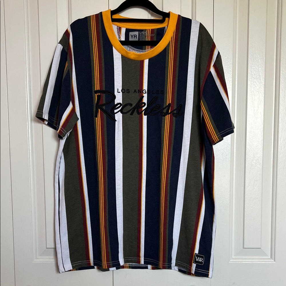 Young & Reckless Men's Bold Striped Tee - Navy, White, Olive, Red, Yellow